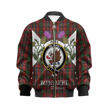 Innes Tartan Family Crest Kid Bomber Jacket Scottish Burns Night Thistle Floral