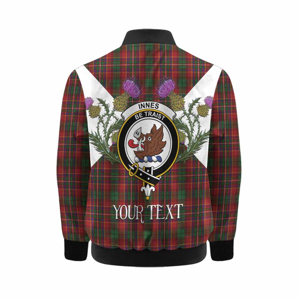Innes Tartan Family Crest Kid Bomber Jacket Scottish Burns Night Thistle Floral