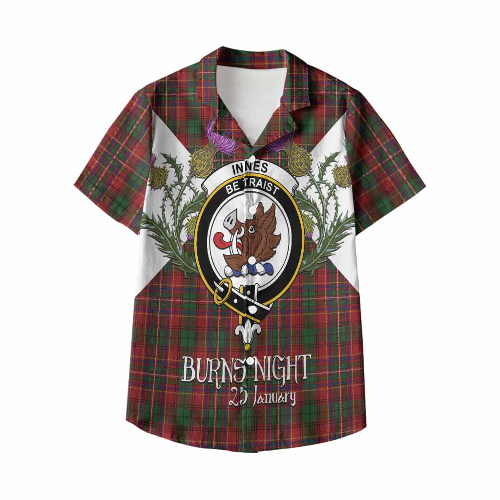 Innes Tartan Family Crest Kid Hawaiian Shirt Scottish Burns Night Thistle Floral