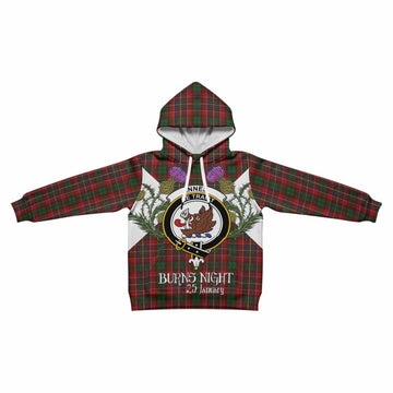 Innes Tartan Family Crest Kid Hoodie Scottish Burns Night Thistle Floral