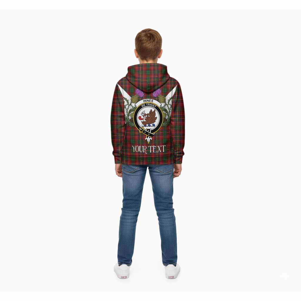 Innes Tartan Family Crest Kid Hoodie Scottish Burns Night Thistle Floral