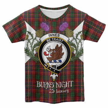 Innes Tartan Family Crest Kid T-shirt Scottish Burns Night Thistle Floral