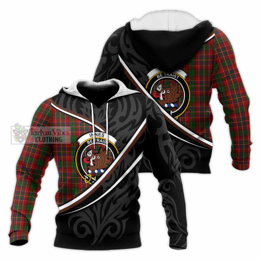 Innes Tartan Family Crest Knitted Hoodie Celtic Scottish Thistle Floral - Tartan Vibes Clothing