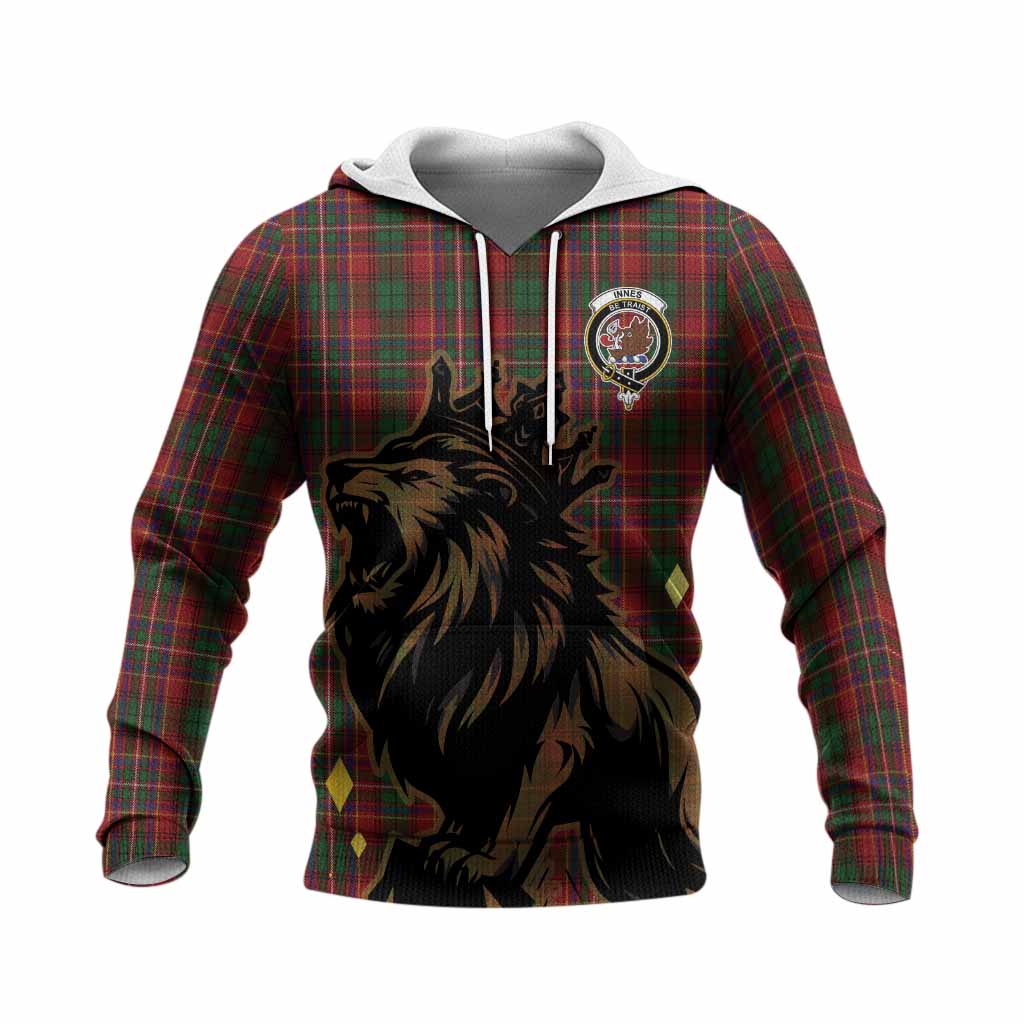 Innes Tartan Family Crest Knitted Hoodie Crowned Lion Roaring