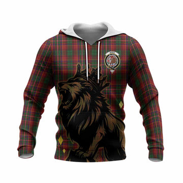 Innes Tartan Family Crest Knitted Hoodie Crowned Lion Roaring