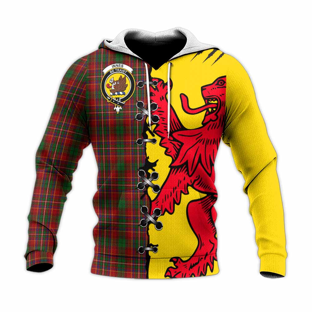 Innes Tartan Family Crest Knitted Hoodie Lion Rampant Honor - Tartan Vibes Clothing