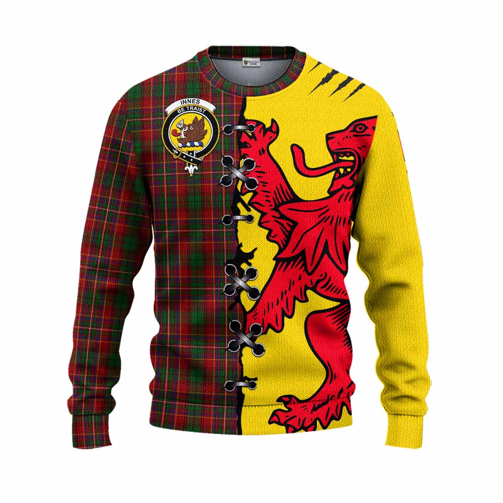 Innes Tartan Family Crest Knitted Sweater Lion Rampant Honor - Tartan Vibes Clothing