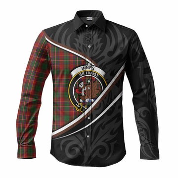 Innes Tartan Family Crest Long Sleeve Button Shirts Celtic Scottish Thistle Floral