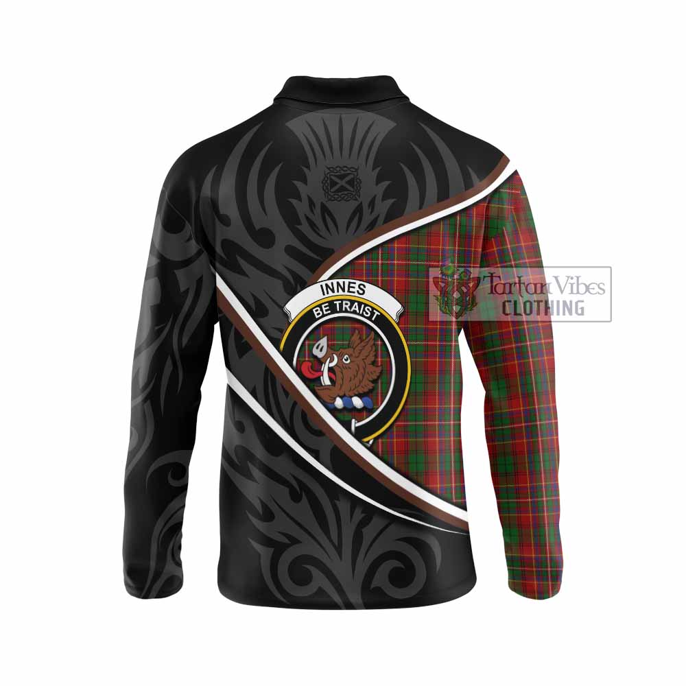 Innes Tartan Family Crest Long Sleeve Polo Shirt Celtic Scottish Thistle Floral - Tartan Vibes Clothing
