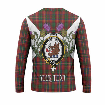 Innes Tartan Family Crest Long Sleeve T-Shirt Scottish Burns Night Thistle Floral