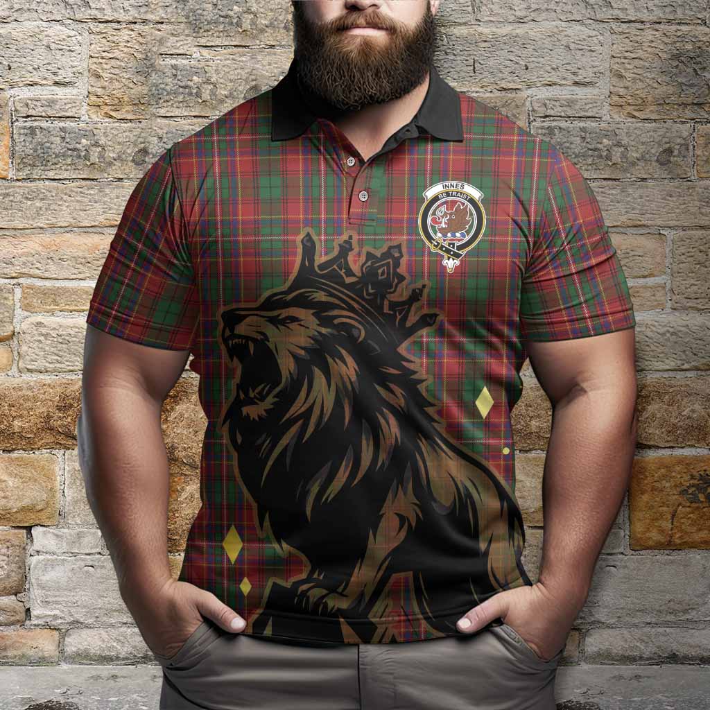 Innes Tartan Family Crest Polo Shirt Crowned Lion Roaring