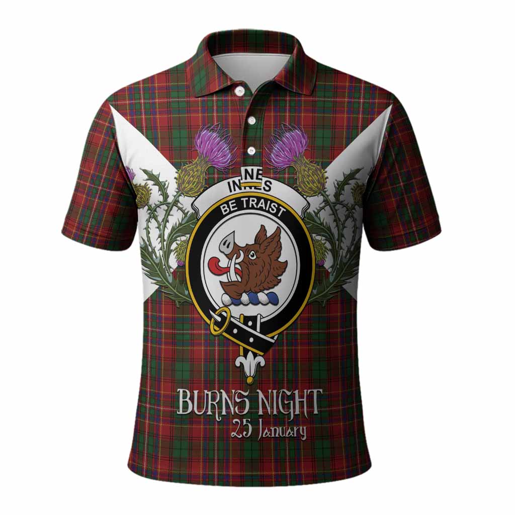 Innes Tartan Family Crest Polo Shirt Scottish Burns Night Thistle Floral