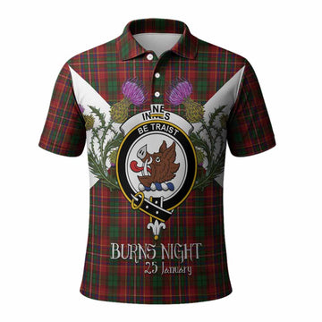 Innes Tartan Family Crest Polo Shirt Scottish Burns Night Thistle Floral