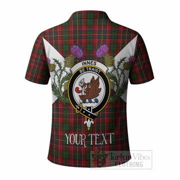 Innes Tartan Family Crest Polo Shirt Scottish Burns Night Thistle Floral