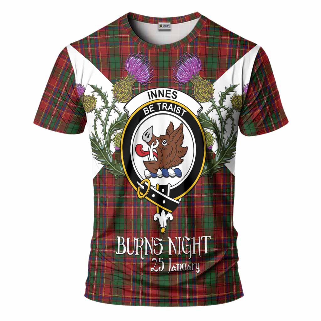 Innes Tartan Family Crest T-Shirt Scottish Burns Night Thistle Floral