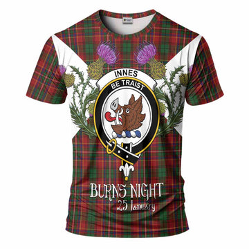 Innes Tartan Family Crest T-Shirt Scottish Burns Night Thistle Floral