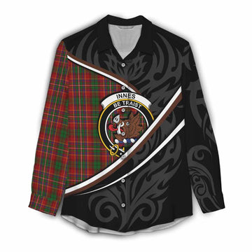 Innes Tartan Family Crest Women Casual Shirt Celtic Scottish Thistle Floral