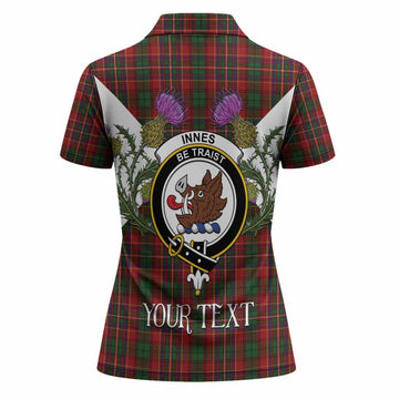 Innes Tartan Family Crest Women Polo Shirt Scottish Burns Night Thistle Floral