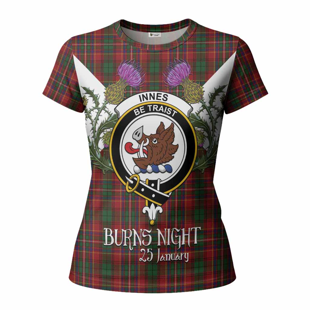 Innes Tartan Family Crest Women T shirt Scottish Burns Night Thistle Floral