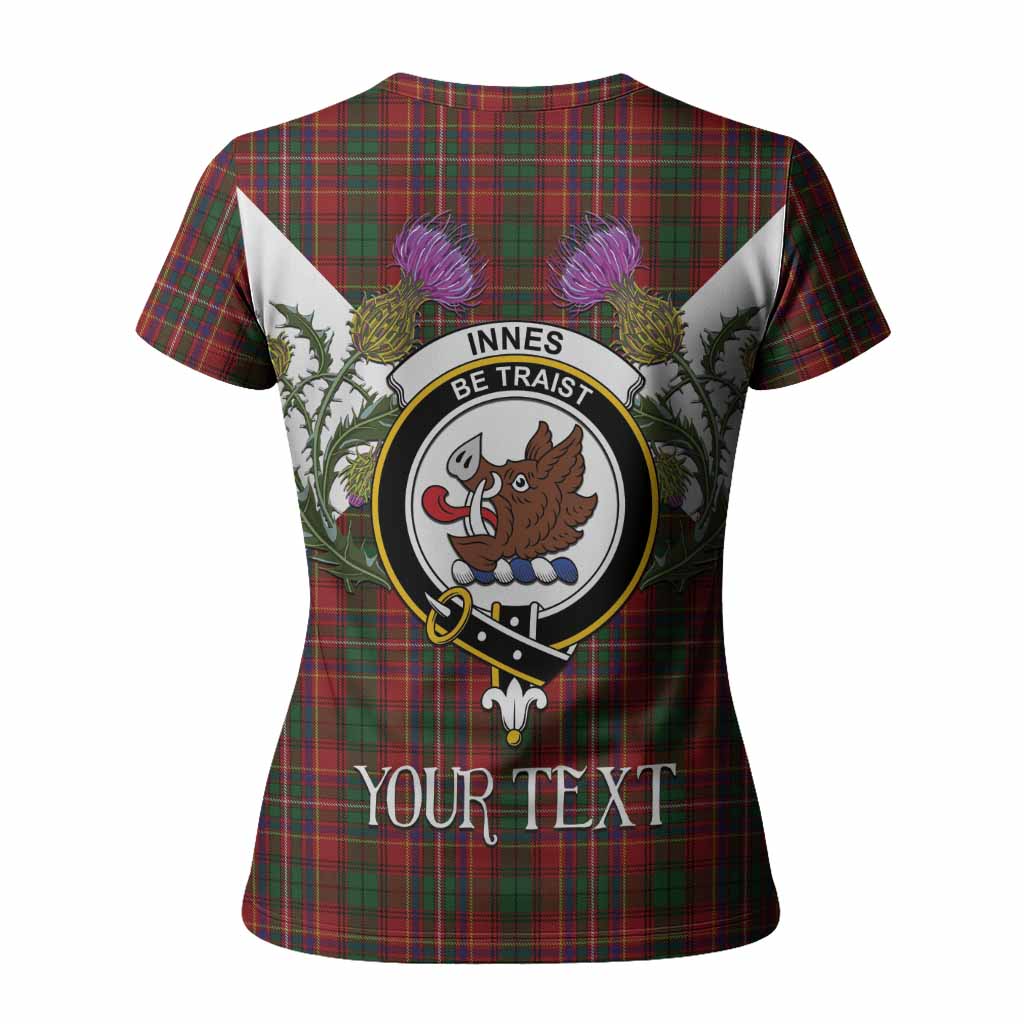 Innes Tartan Family Crest Women T shirt Scottish Burns Night Thistle Floral