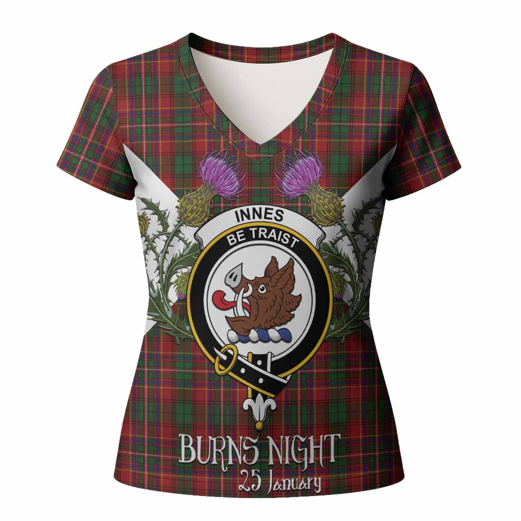 Innes Tartan Family Crest Women T shirt Scottish Burns Night Thistle Floral