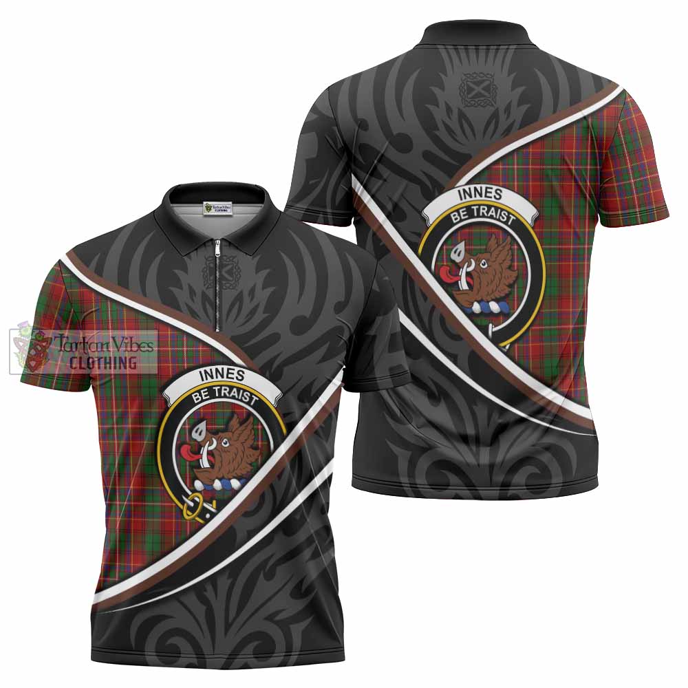 Innes Tartan Family Crest Zipper Polo Shirt Celtic Scottish Thistle Floral - Tartan Vibes Clothing