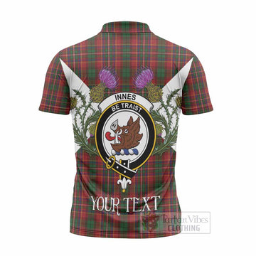 Innes Tartan Family Crest Zipper Polo Shirt Scottish Burns Night Thistle Floral