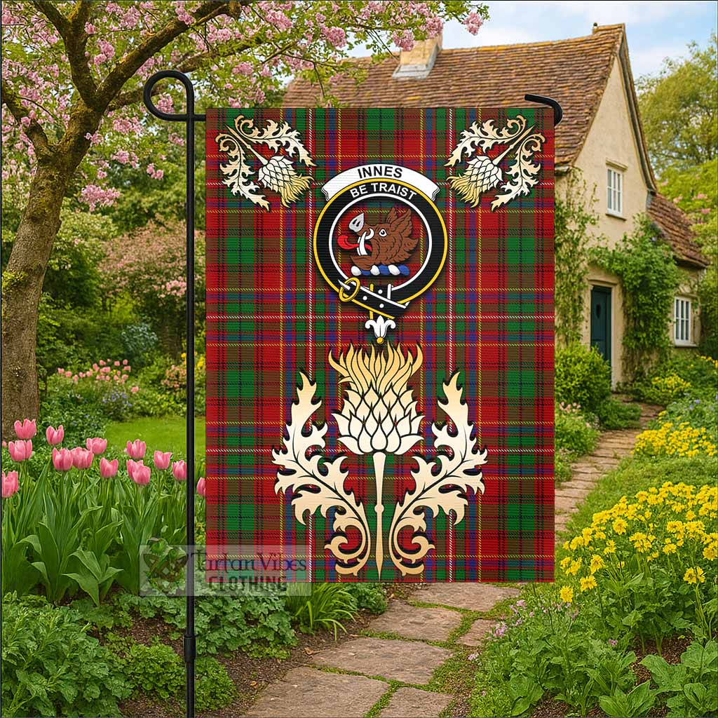 Innes Tartan Garden Flag with Golden Regal Scottish Thistle Emblem - Tartan Vibes Clothing