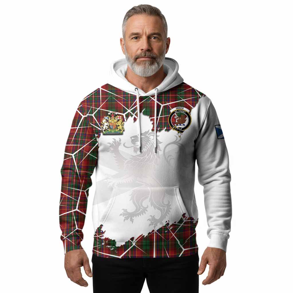 Innes Tartan Hoodie with Family Crest and Lion Rampant Grunge Style
