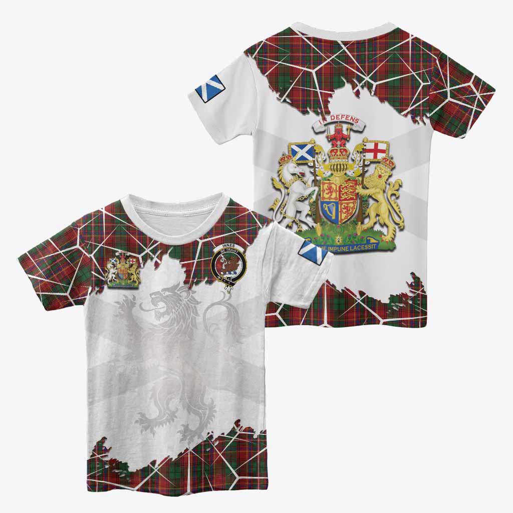 Innes Tartan Kid T-shirt with Family Crest and Lion Rampant Grunge Style