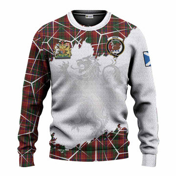 Innes Tartan Knitted Sweater with Family Crest and Lion Rampant Grunge Style