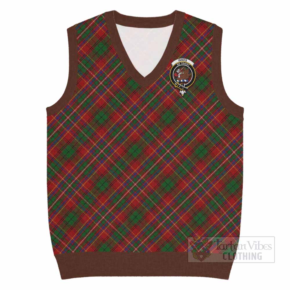 Innes Tartan Knitted V-Neck Vest with Family Crest Cross Style
