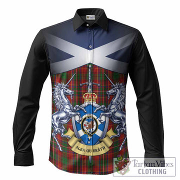 Innes Tartan Long Sleeve Button Shirts Alba Gu Brath Unicorn Crest
