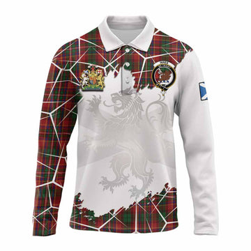 Innes Tartan Long Sleeve Polo Shirt with Family Crest and Lion Rampant Grunge Style