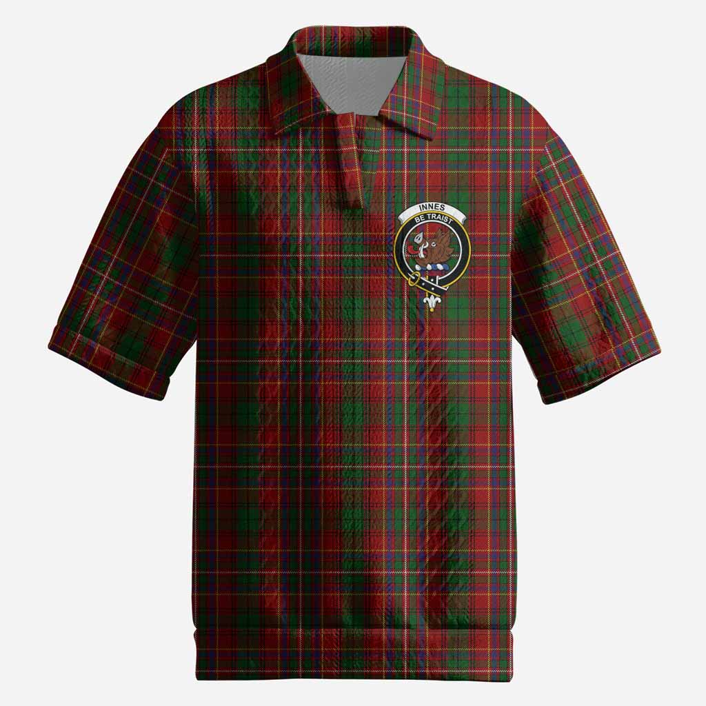 Innes Tartan Men’s Polo Sweater Top with Family Crest