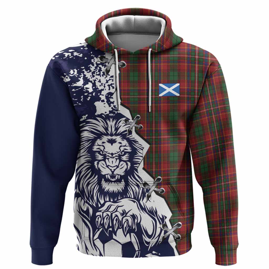 Innes Tartan Scottish Hoodie Angry Lion With Soccer Ball Style