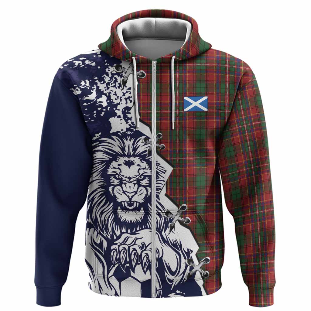 Innes Tartan Scottish Hoodie Angry Lion With Soccer Ball Style