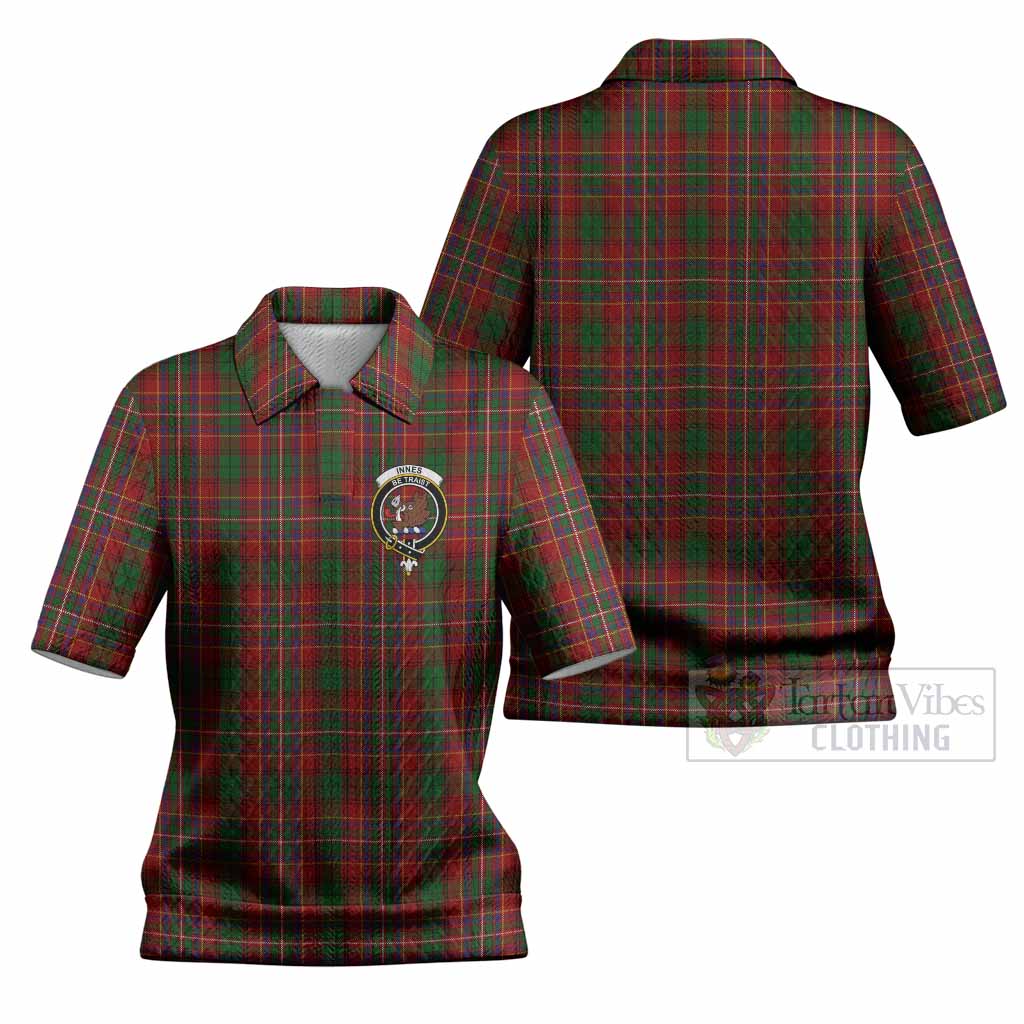 Innes Tartan Women’s Polo Sweater Top with Family Crest