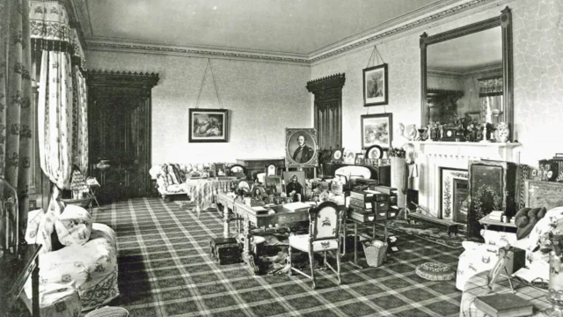 Balmoral Castle interior vintage room Scottish royal residence historic photo