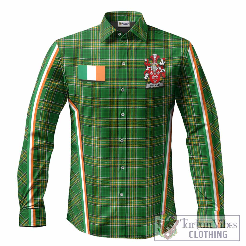 Ireland Irish Clan Coat of Arm Tartan Long Sleeve Button Shirts Flag Style