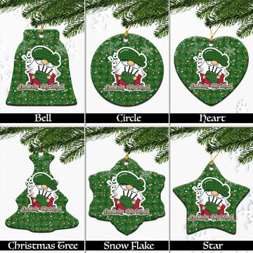 Ireland National Tartan Christmas Ornaments with Scottish Gnome Playing Bagpipes