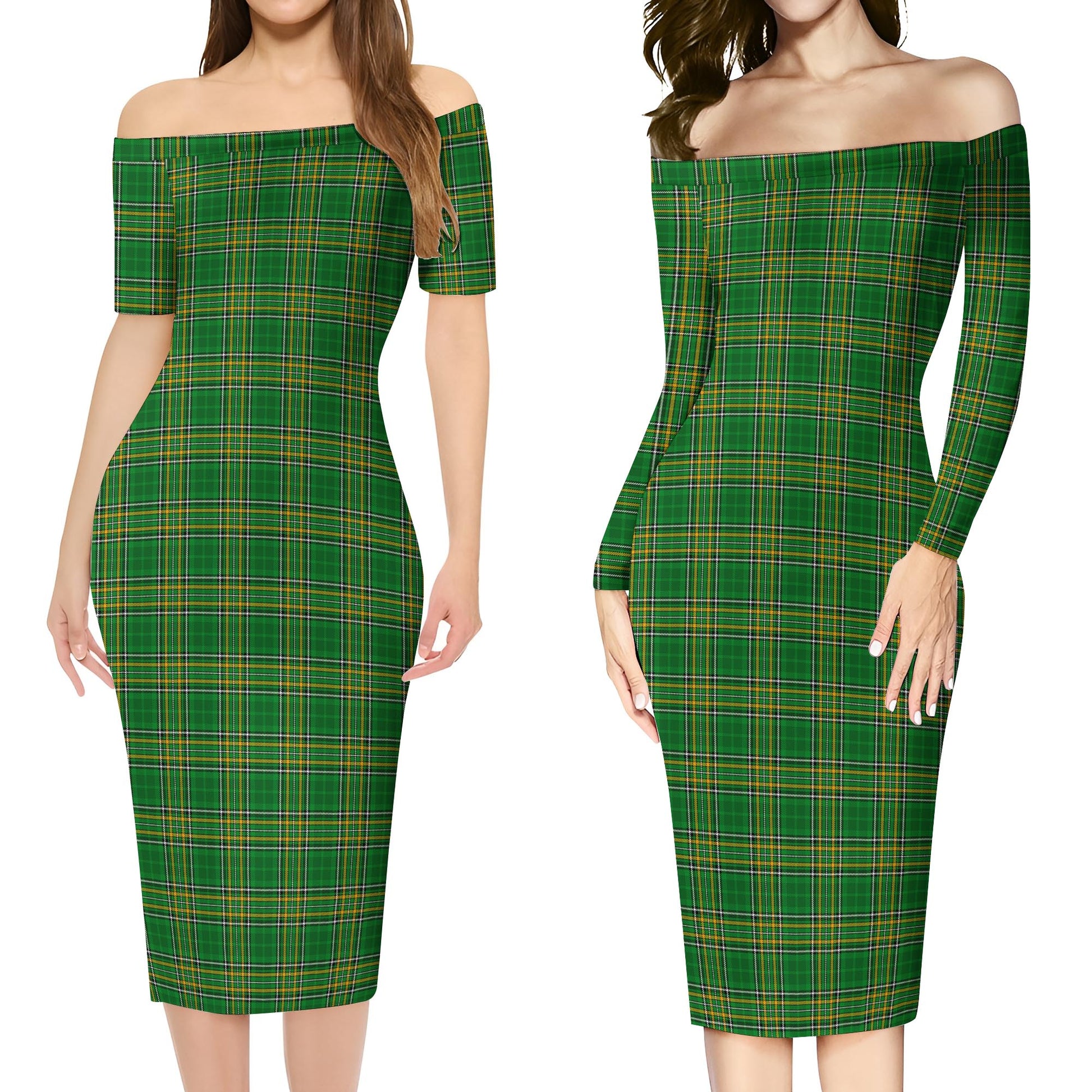Ireland National Tartan Off Shoulder Lady Dress Women's Dress - Tartanvibesclothing
