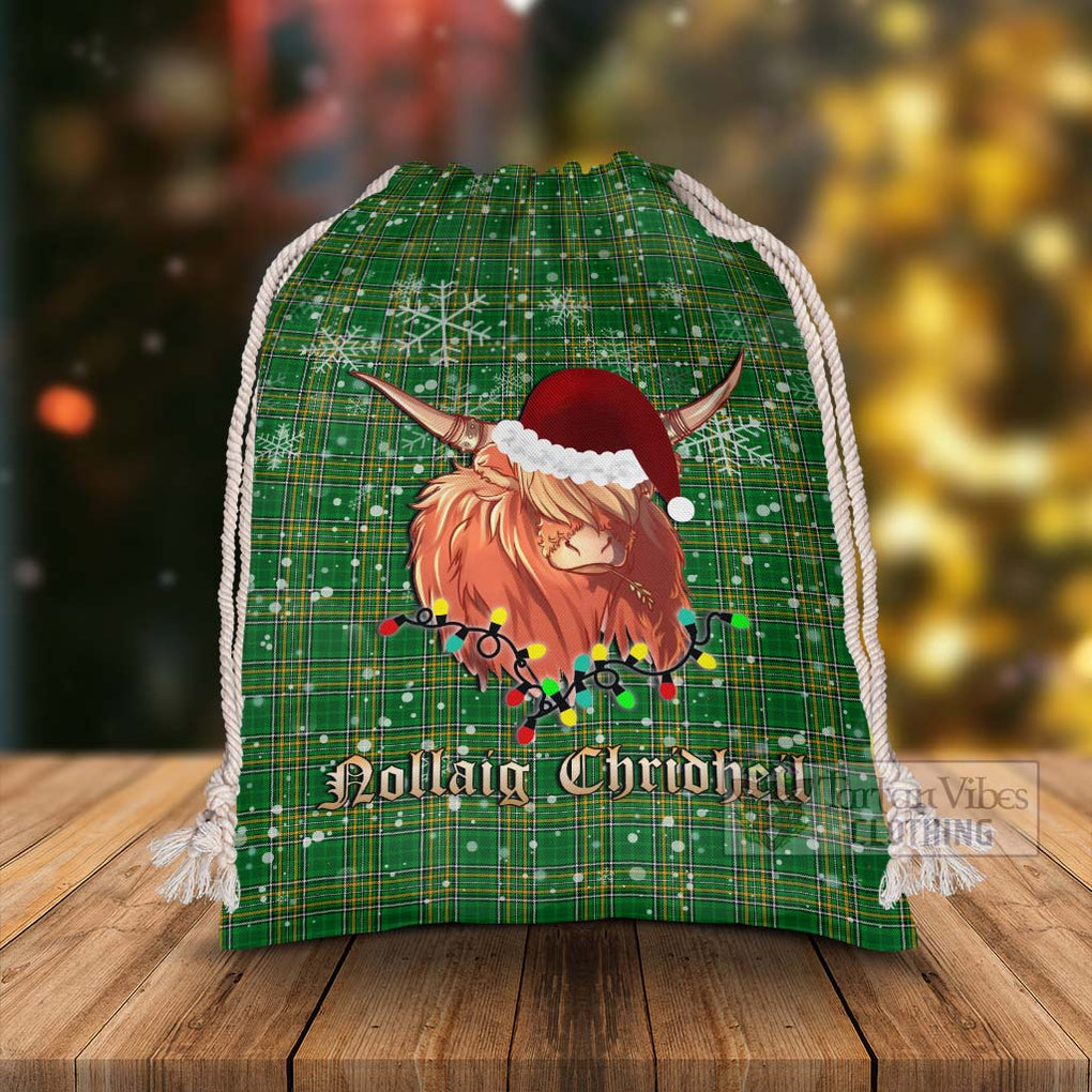 Ireland National Tartan Christmas Santa's Bag with Twinkle Highland Cattle - Tartan Vibes Clothing