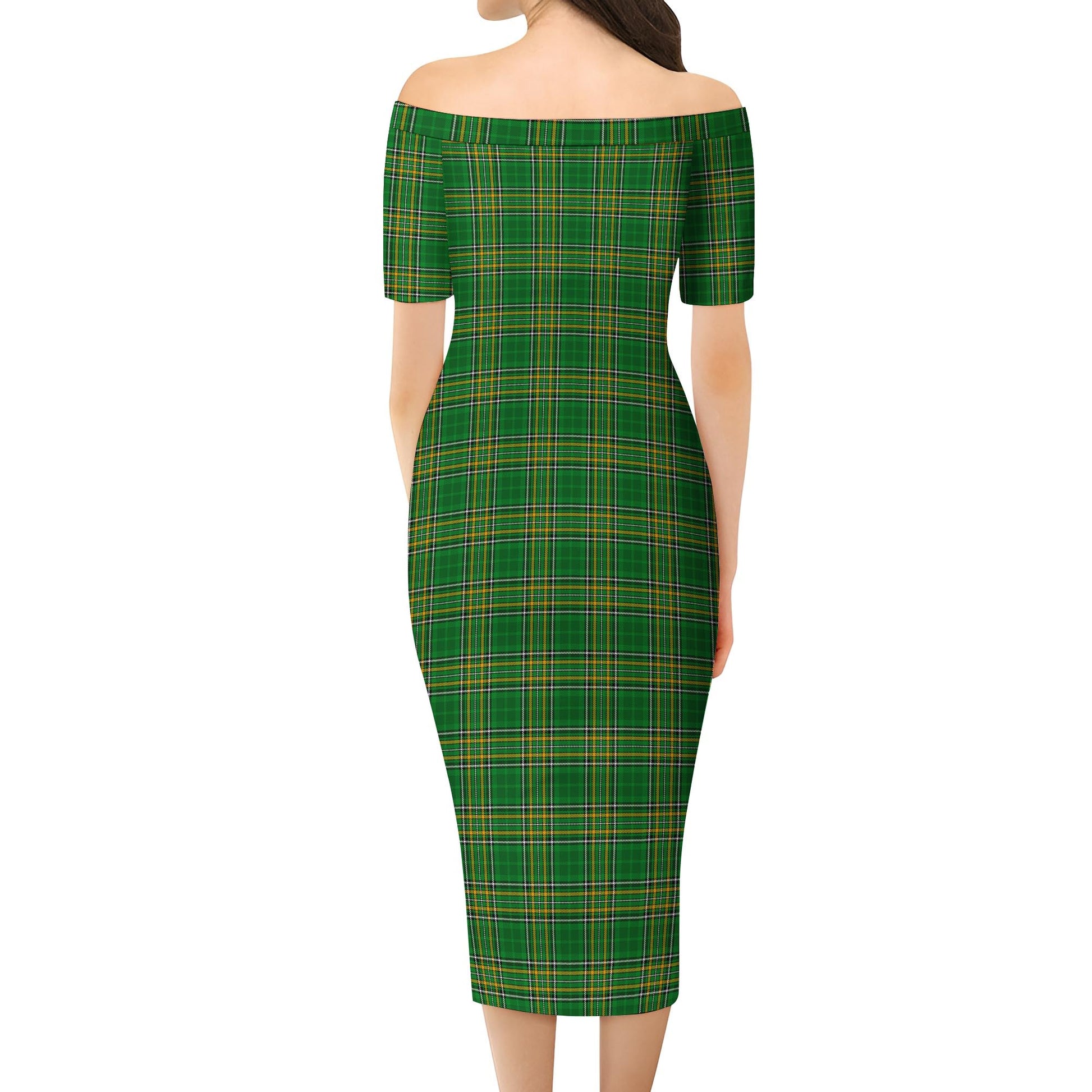 Ireland National Tartan Off Shoulder Lady Dress - Tartanvibesclothing