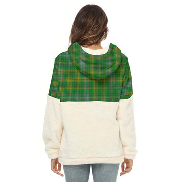 Ireland National Tartan Half Style Women's Borg Fleece Hoodie with Half Zip