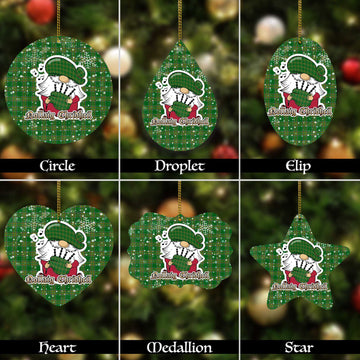 Ireland National Tartan Christmas Ornaments with Scottish Gnome Playing Bagpipes