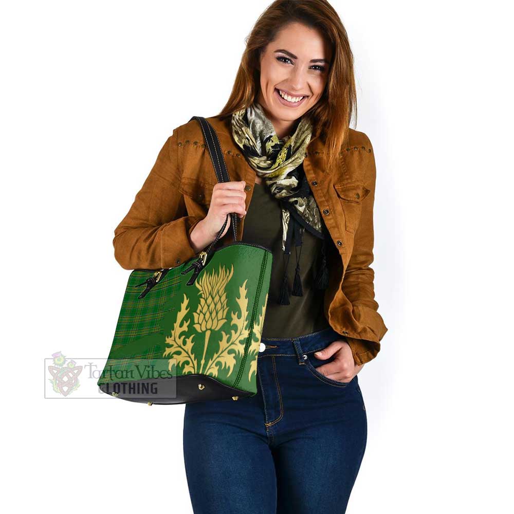 Tartan Vibes Clothing Ireland National Tartan Leather Tote Bag Gold Thistle Style