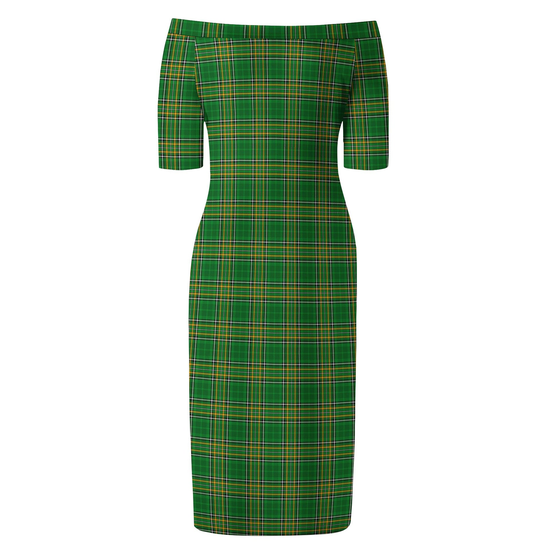Ireland National Tartan Off Shoulder Lady Dress - Tartanvibesclothing