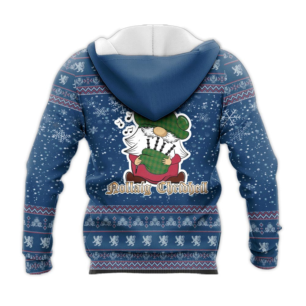 Ireland National Clan Christmas Knitted Hoodie with Funny Gnome Playing Bagpipes - Tartanvibesclothing