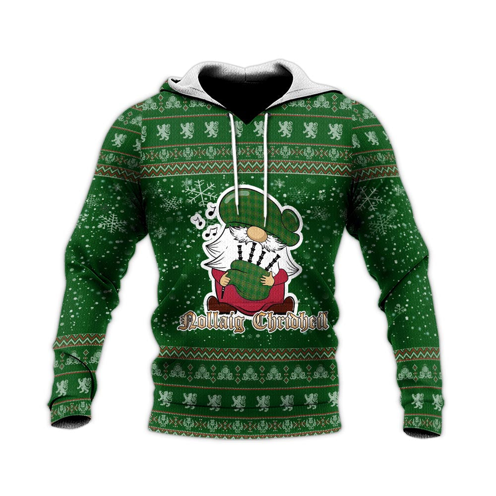 Ireland National Clan Christmas Knitted Hoodie with Funny Gnome Playing Bagpipes - Tartanvibesclothing